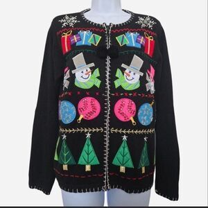 Vintage 90s Embellished Ugly Christmas Sweater Cardigan Size Small